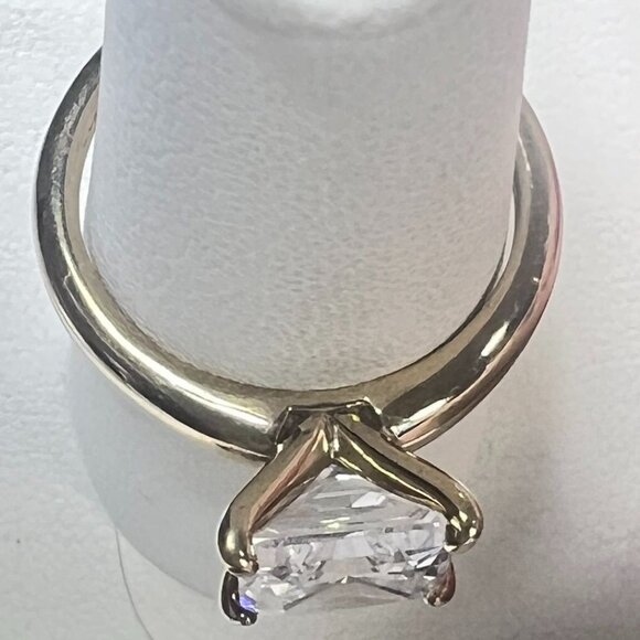 Engagement Ring Princess-Cut Cubic Zirconia Solitaire Vermeil Vietnam-Made sz 8 - Picture 9 of 11